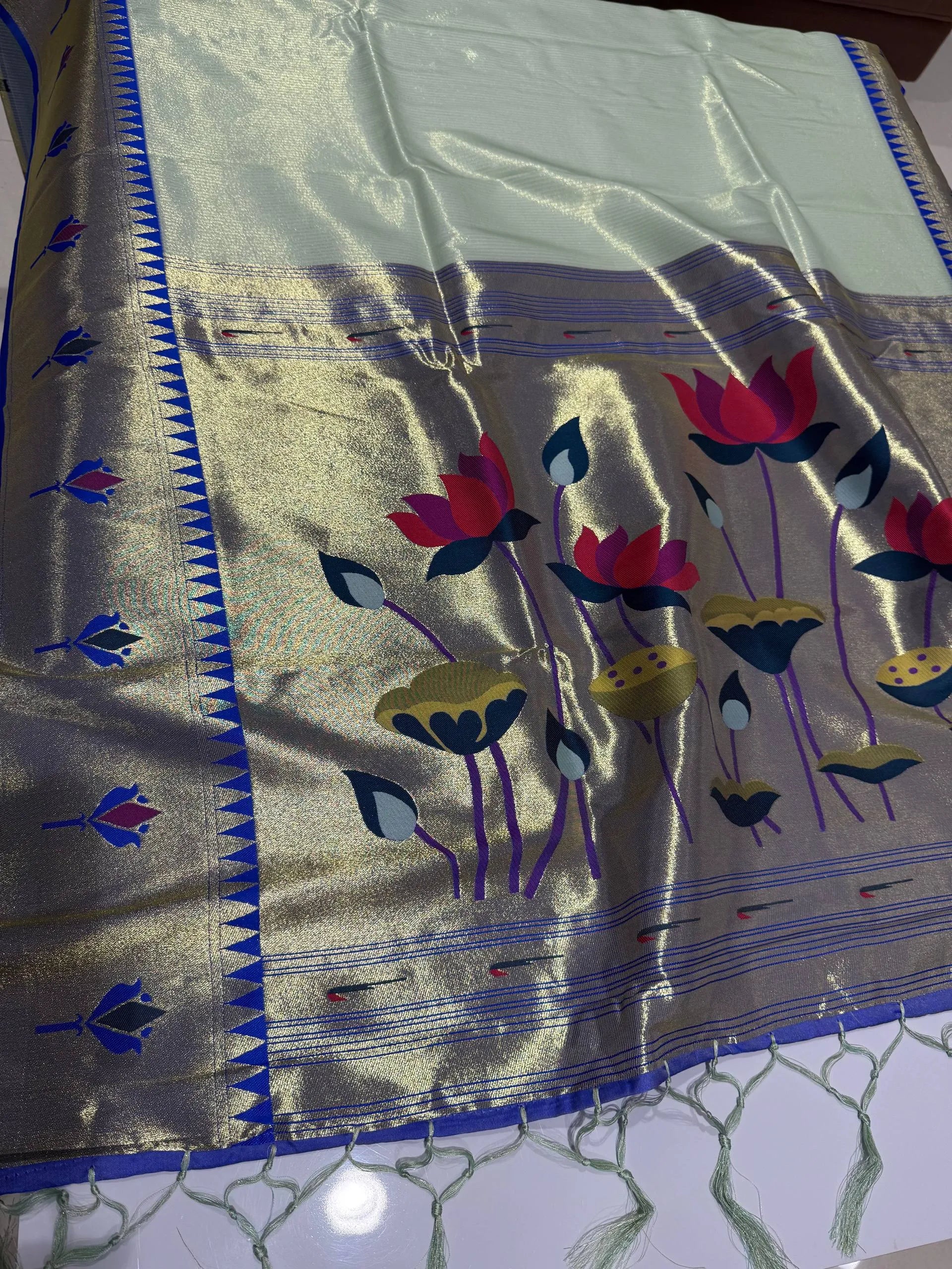 Soft Kanchipuram Tissue Paithani Lotus Silk Saree