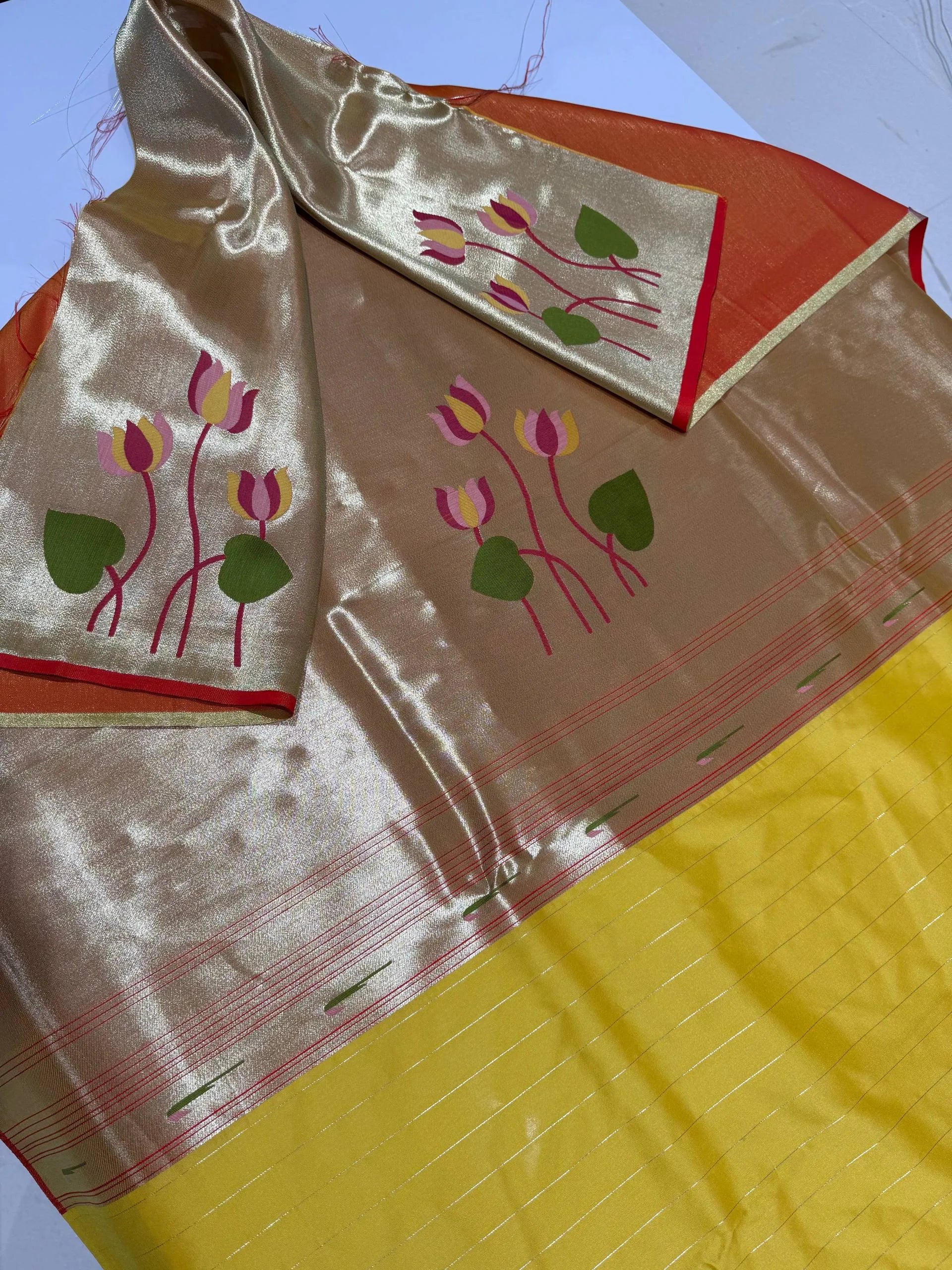 Soft Kanchipuram Tissue Paithani Lotus Silk Saree