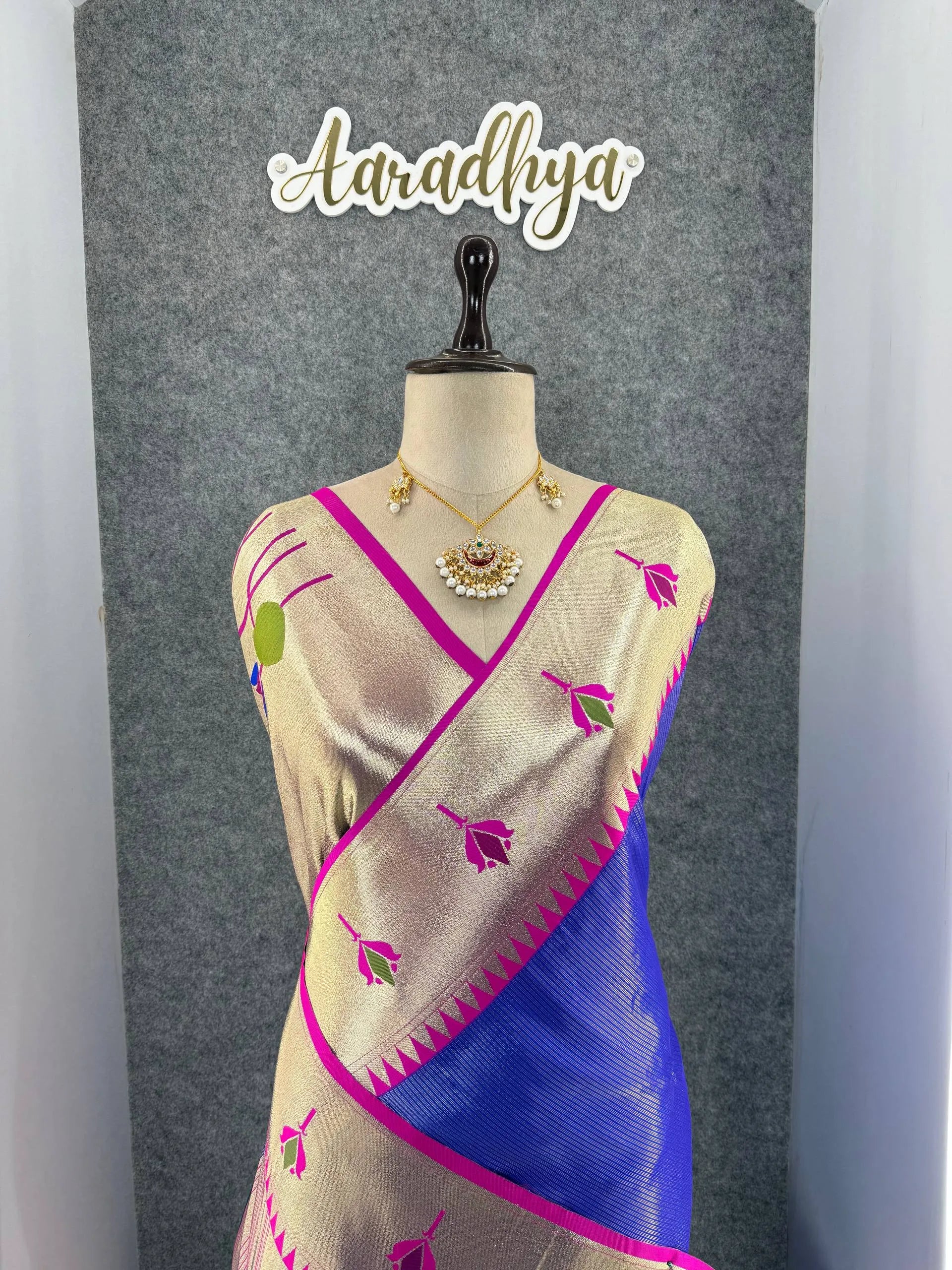 Soft Kanchipuram Tissue Paithani Lotus Silk Saree