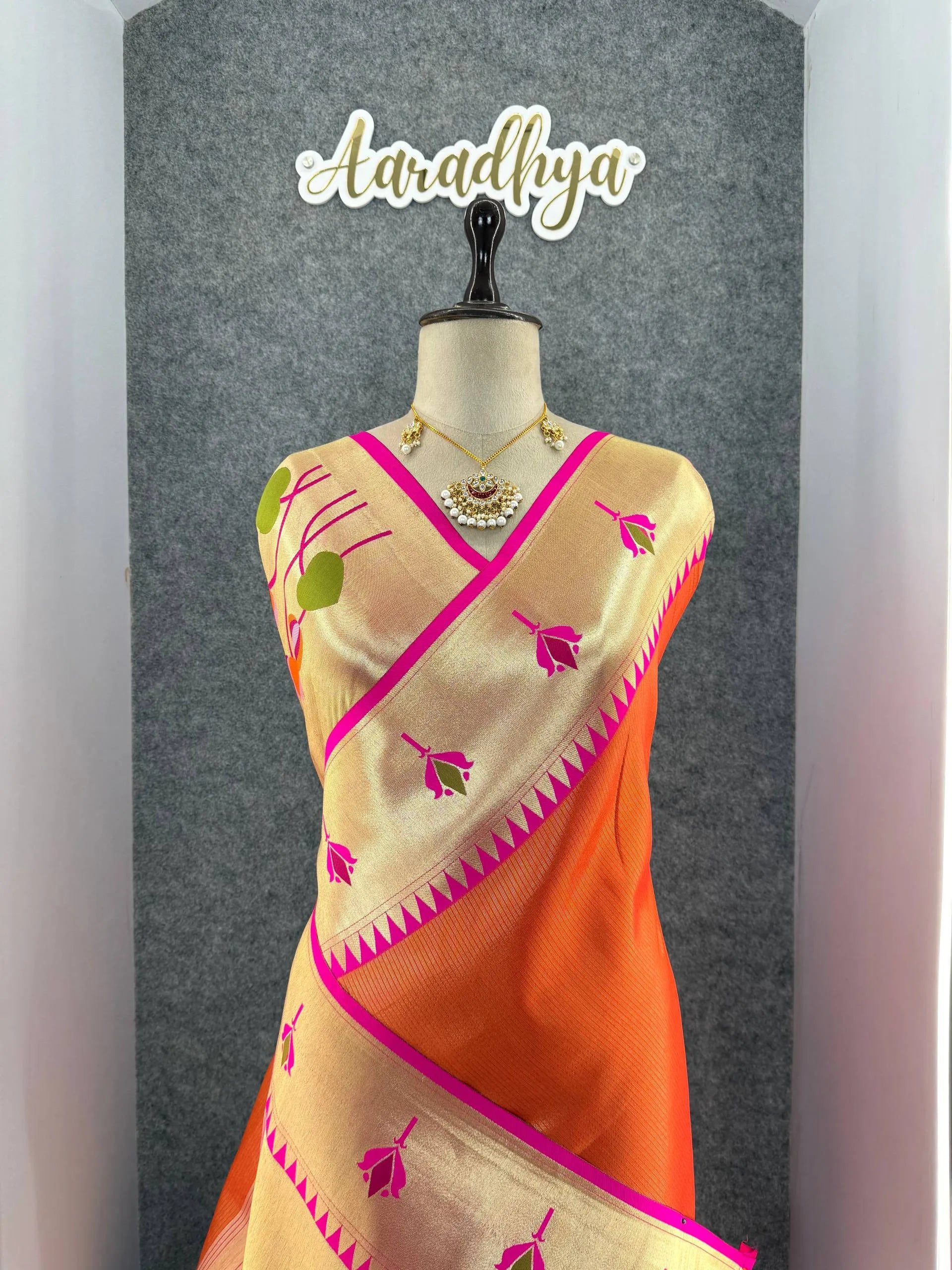 Soft Kanchipuram Tissue Paithani Lotus Silk Saree