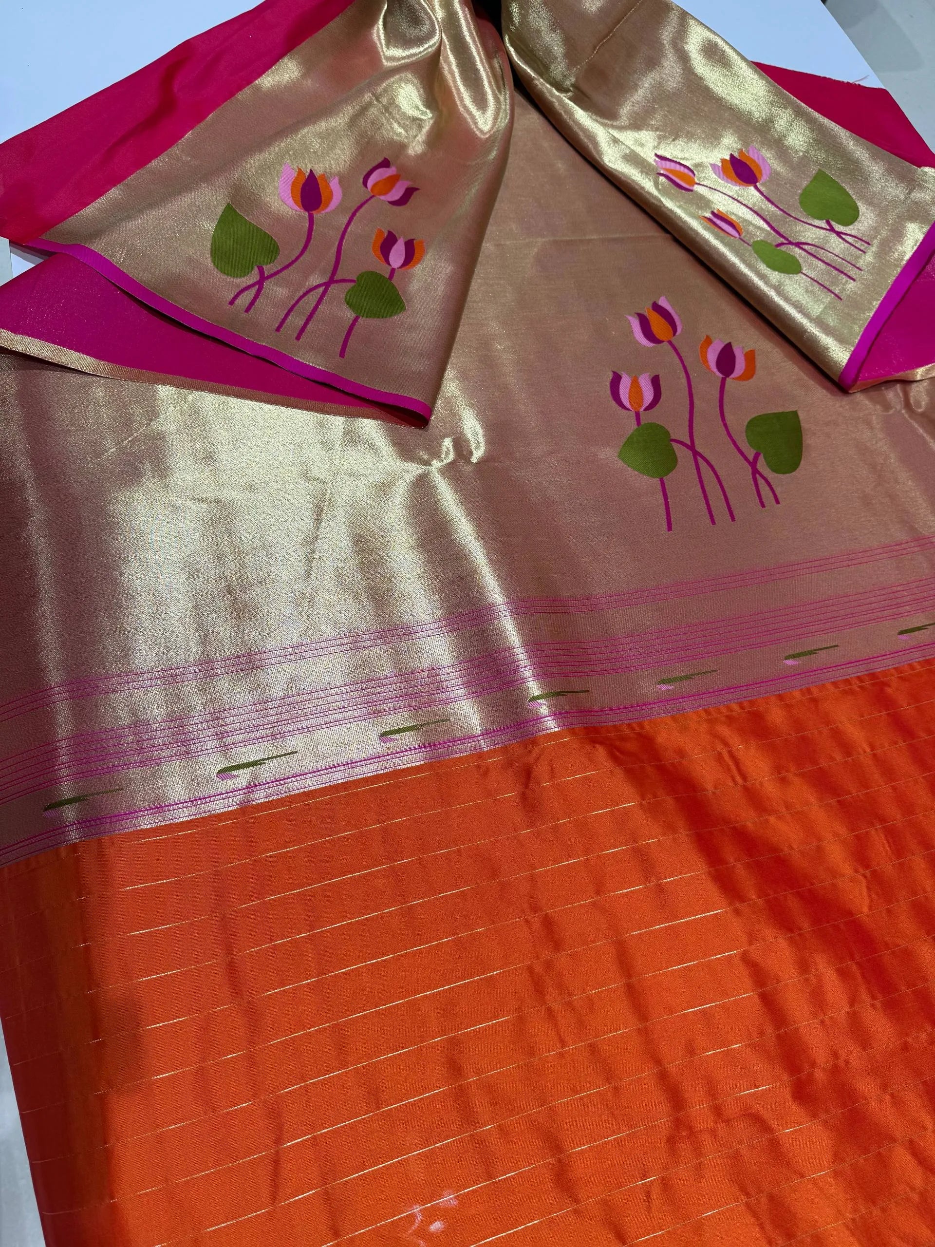 Soft Kanchipuram Tissue Paithani Lotus Silk Saree