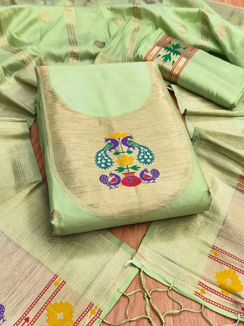 AE-005 – Soft Silk Unstitched Paithani Dress Material