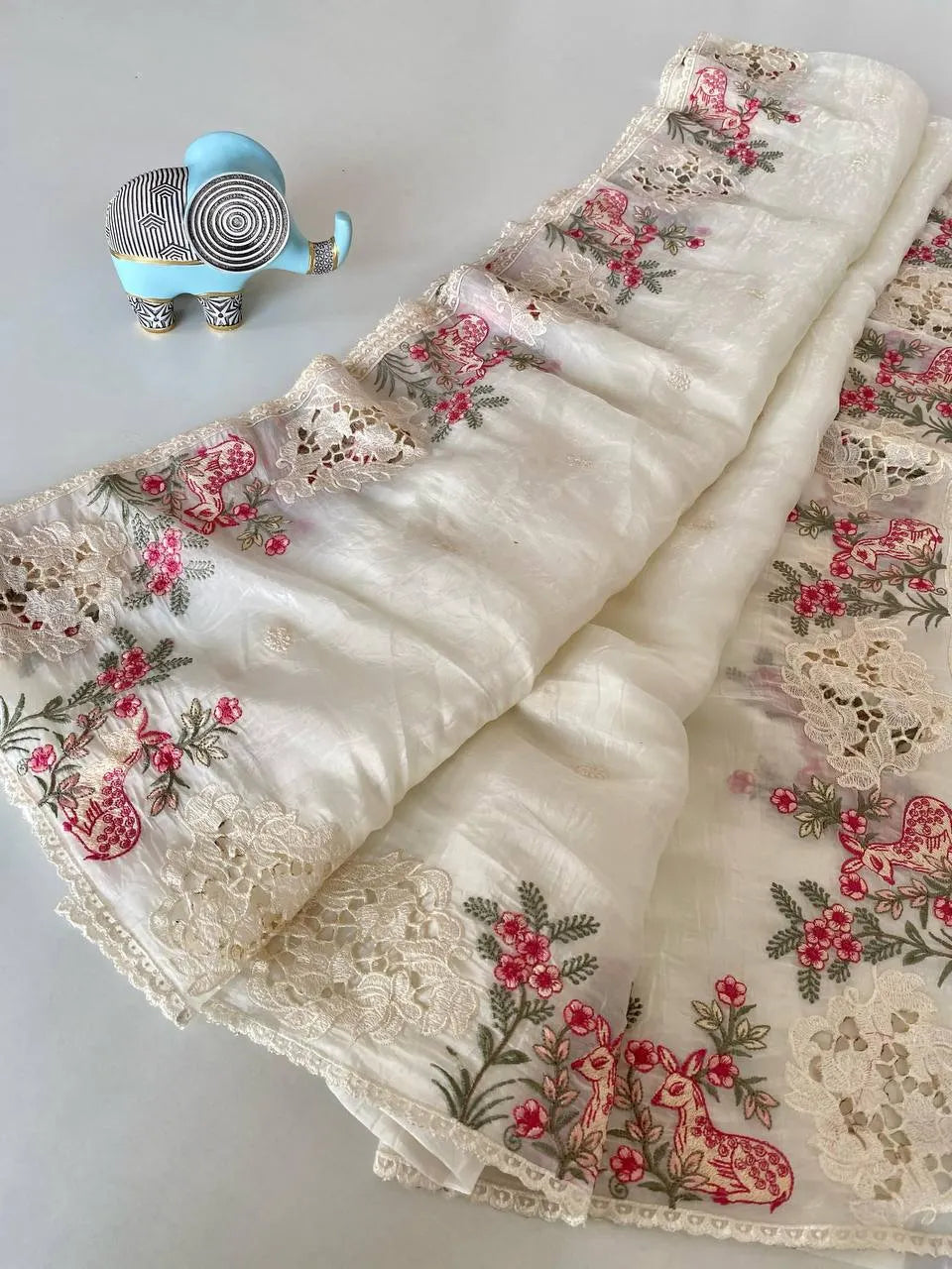 Crush Silk Embroidery Work Designer Saree