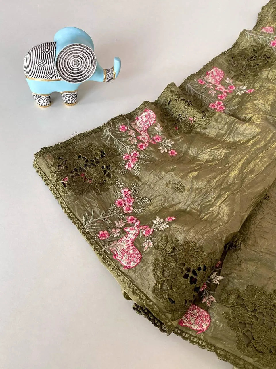 Crush Silk Embroidery Work Designer Saree