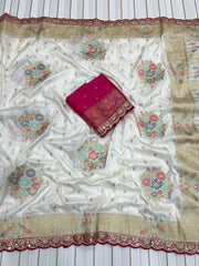 Dolla Silk Embroidery Work Lace Flowers Design Saree