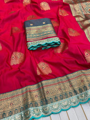 Heavy Banarasi Soft Silk Embroidery Work Lace Border Saree