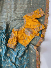 Dola Silk Embroidery Work Heavy Blouse Banarsi Saree (Unstitched Blouse)