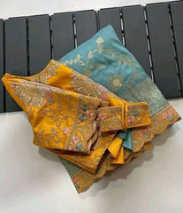 Dola Silk Embroidery Work Heavy Blouse Banarsi Saree (Unstitched Blouse)
