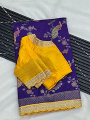 Heavy Dola Silk Weaving & Embroidery Border Saree (Unstiched Blouse)