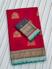 Heavy Banarasi Soft Silk Embroidery Work Lace Border Saree