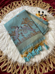 Soft Muga Cotton Double Morni Woven Paithani Saree