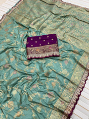 Dola Silk Flower Jaal Premium Banarasi Saree