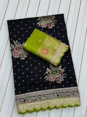 Dolla Silk Embroidery Work Lace Banarasi Saree