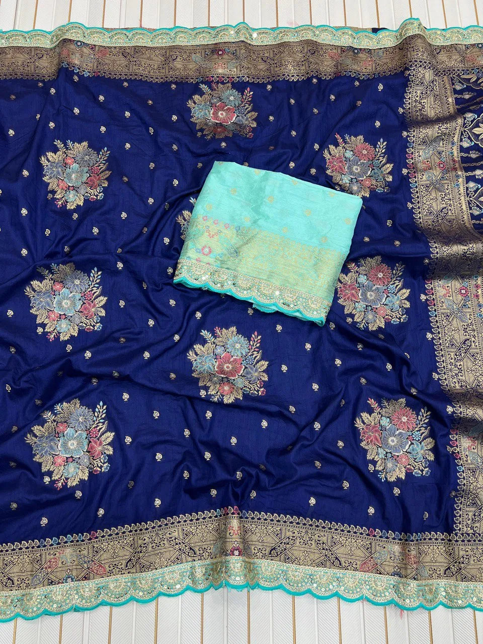 Dolla Silk Embroidery Work Lace Flowers Design Saree