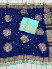 Dolla Silk Embroidery Work Lace Flowers Design Saree