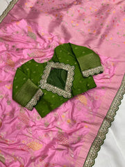 Heavy Dola Silk Weaving & Embroidery Border Saree (Unstiched Blouse)
