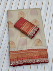 Heavy Banarasi Soft Silk Embroidery Work Lace Border Saree
