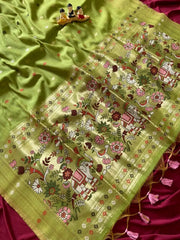 Soft Muga Cotton 3D Elephant Woven Paithani Saree
