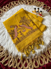 Soft Muga Cotton Double Morni Woven Paithani Saree