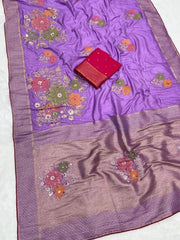 Pure Dola Silk Real Mirror Work Meenakari Saree