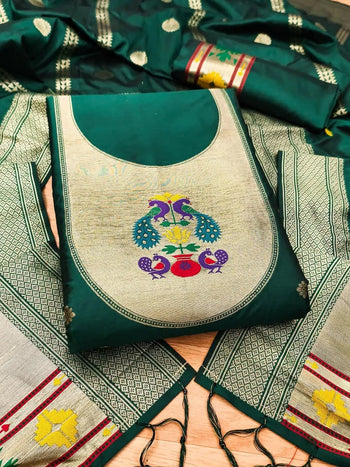 AE-005 – Soft Silk Unstitched Paithani Dress Material