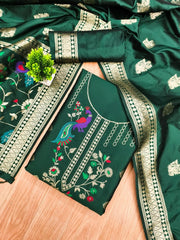 AE-018 – Peacock Motif Paithani Dress Material Set