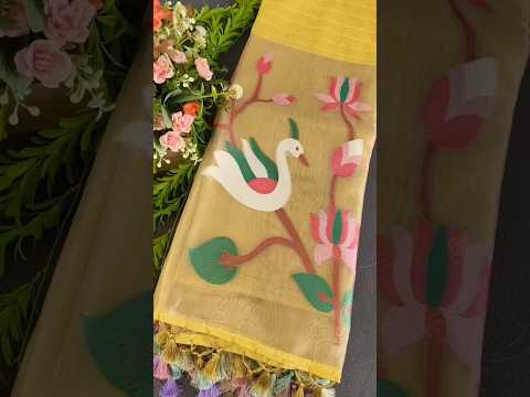 Soft Muga Cotton Lotus Swan Border & Tassels Saree
