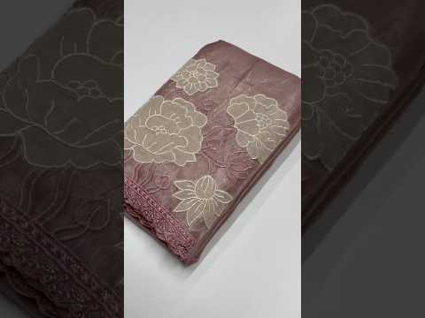 Pure Oris Silk Lotus Embroidered Applique Cutwork Border Saree