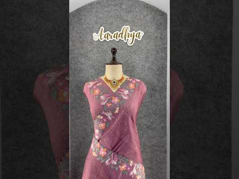 Pure Tussar Silk Saree – Floral & Bird Embroidery