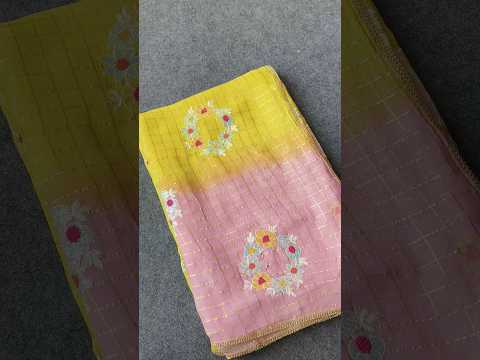 Pure Georgette Chex Embroidered Sequence Thread Work Saree