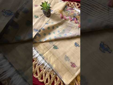 Muga Coton Resham Weaving Birds Design Saree