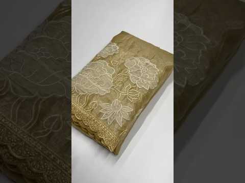 Pure Oris Silk Lotus Embroidered Applique Cutwork Border Saree