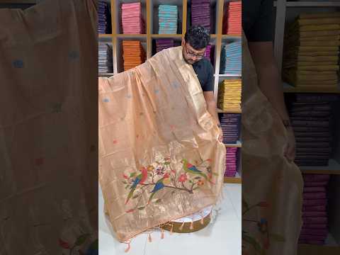 Pure Muga Cotton Parrot Paithani Saree