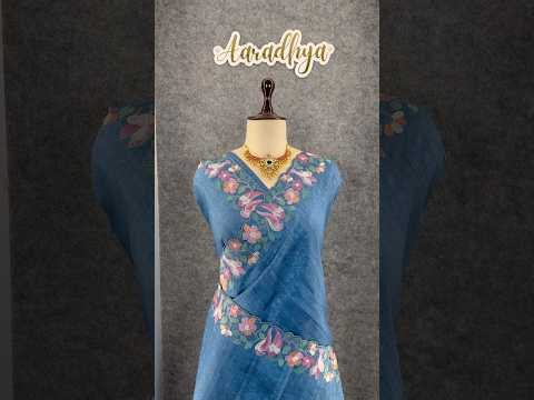 Pure Tussar Silk Saree – Floral & Bird Embroidery