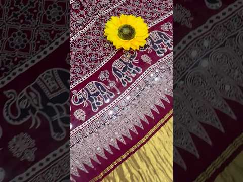 Original Mirror Hand Work Ajrakh Saree