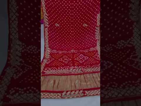 Pure Gaji Silk Lagdi Patta Gota Pati Hand Work Bandhani Saree