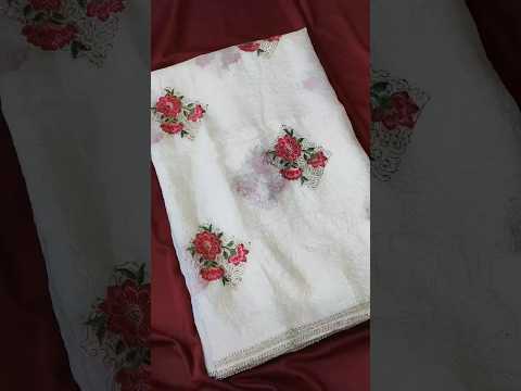 Pure White Crush Fabric Designer Saree