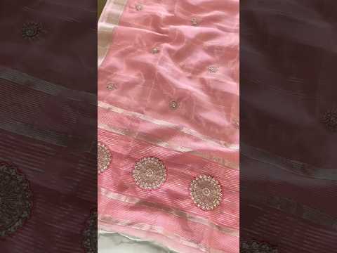 Tissue Linen Silk Embroidery Bits Work Designer Saree