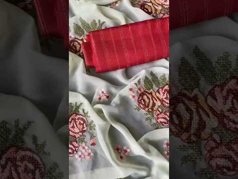 Soft Satin Kashmiri Style Georgette Embroidery Saree