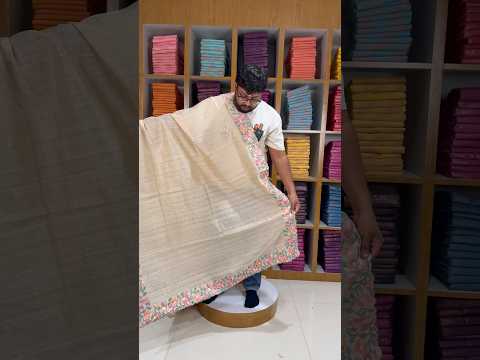 Pure Tussar Silk Saree – Floral & Bird Embroidery