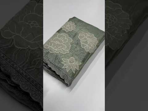 Pure Oris Silk Lotus Embroidered Applique Cutwork Border Saree