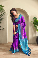 Dual Tone Designer Banarasi Soft Silk Saree