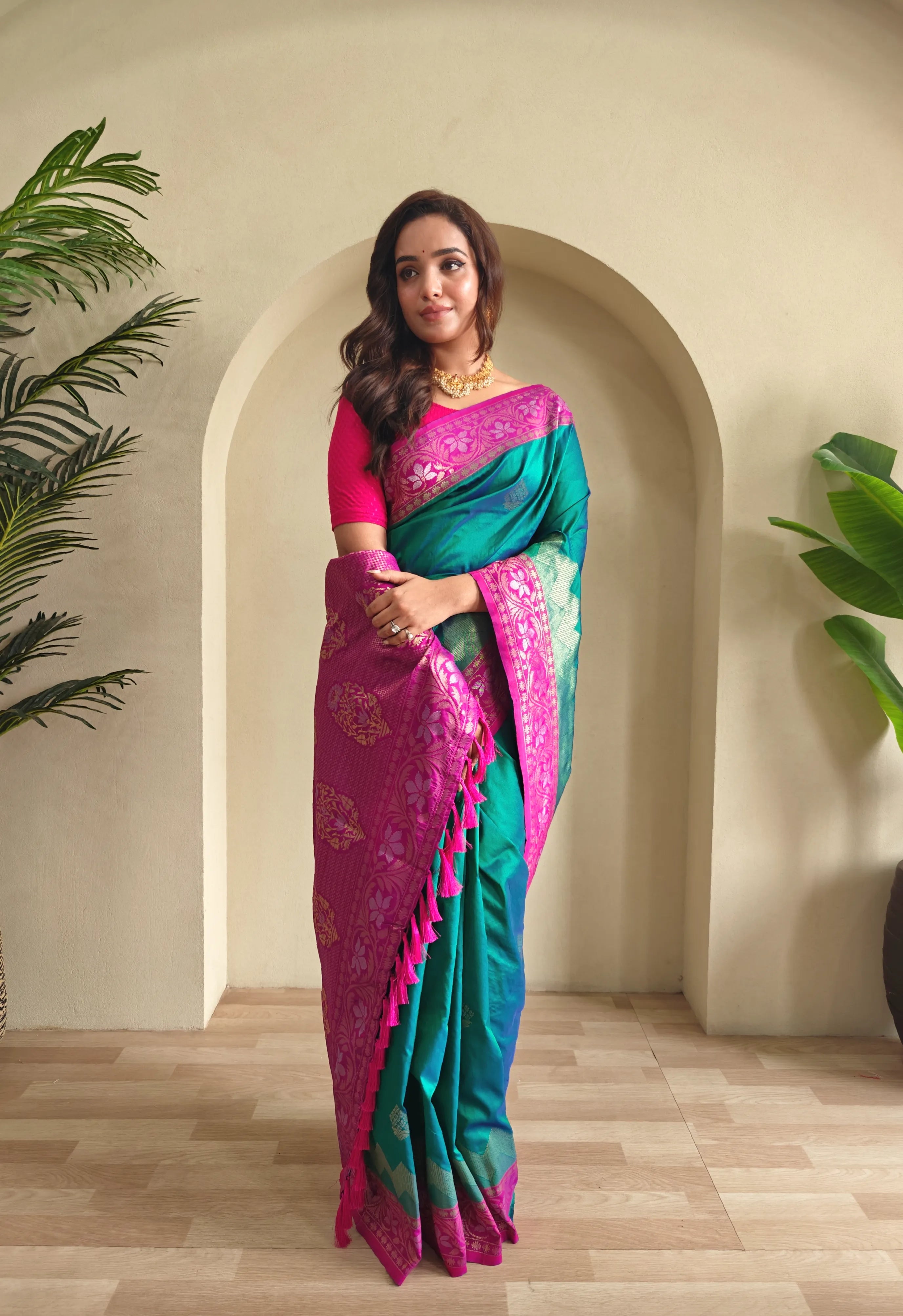 Dual Tone Designer Banarasi Soft Silk Saree