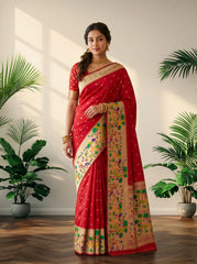 Forest Meena Zari Pallu Paithani Saree
