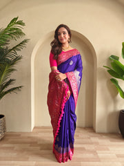 Dual Tone Designer Banarasi Soft Silk Saree