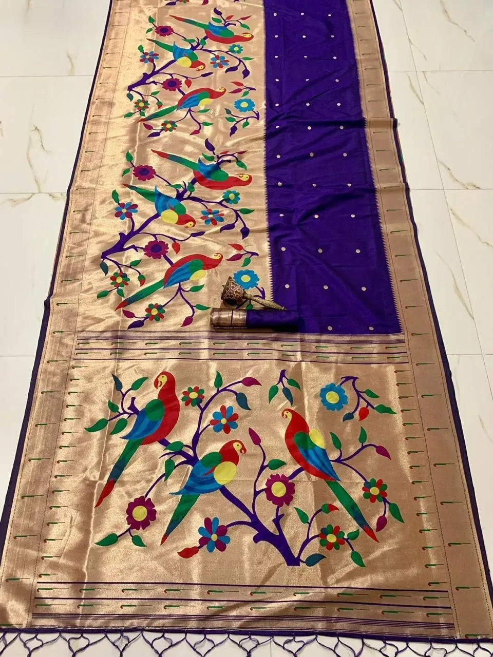 Kanchivaram Paithani Silk Big Parrot Zari Border Saree
