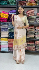 Whie Gaji Silk with Gota Patti Handwork Saree