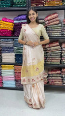 Whie Gaji Silk with Gota Patti Handwork Saree